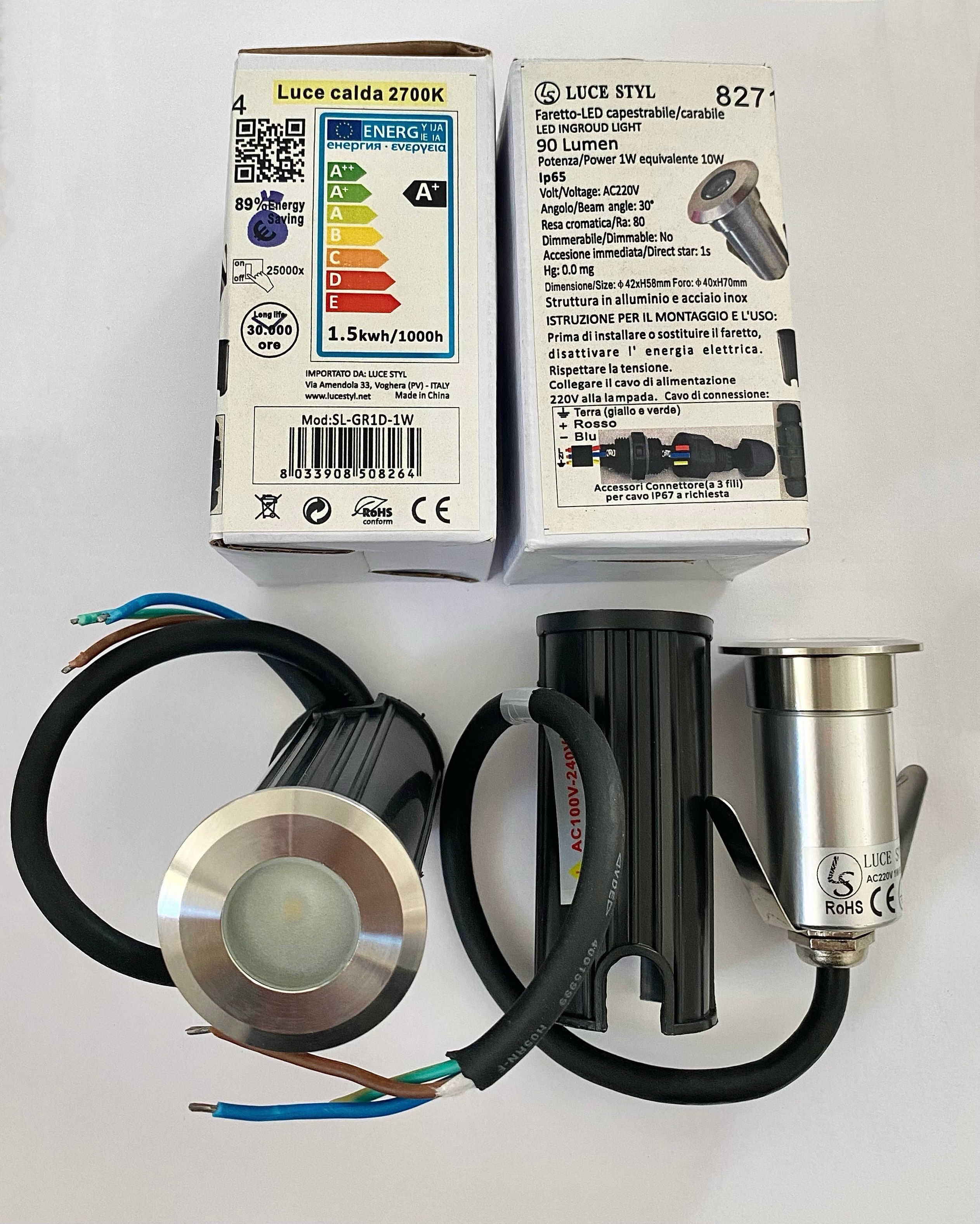 INCASSO LED 1W CALPESTABILE/CARRABILE LUCE CALDA/FREDDA/ROSSA/BLU/VERDE/GIALLA