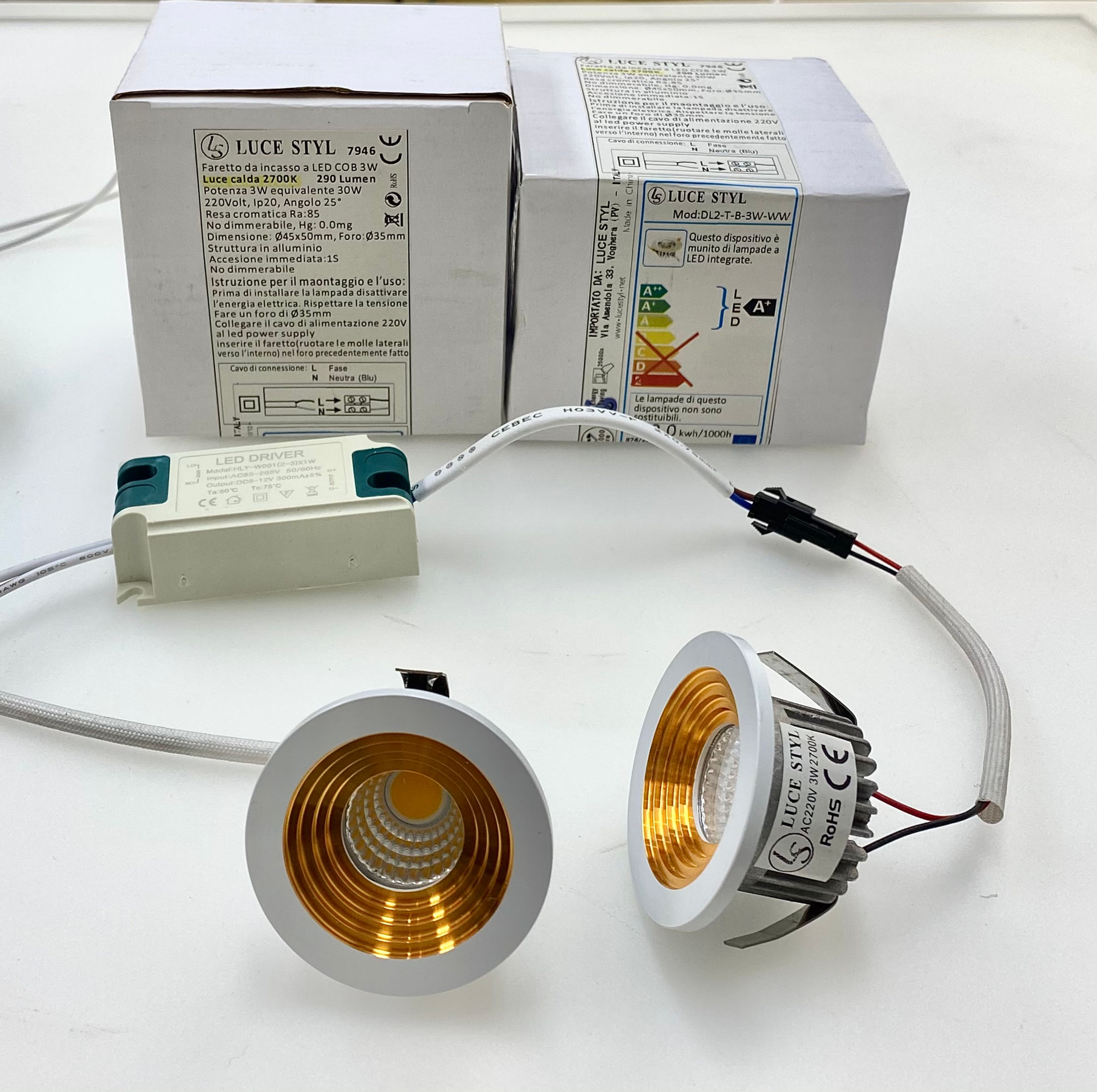 FARETTO LED DA INCASSO BIANCO E ORO 3W LUCE CALDA/NATURALE