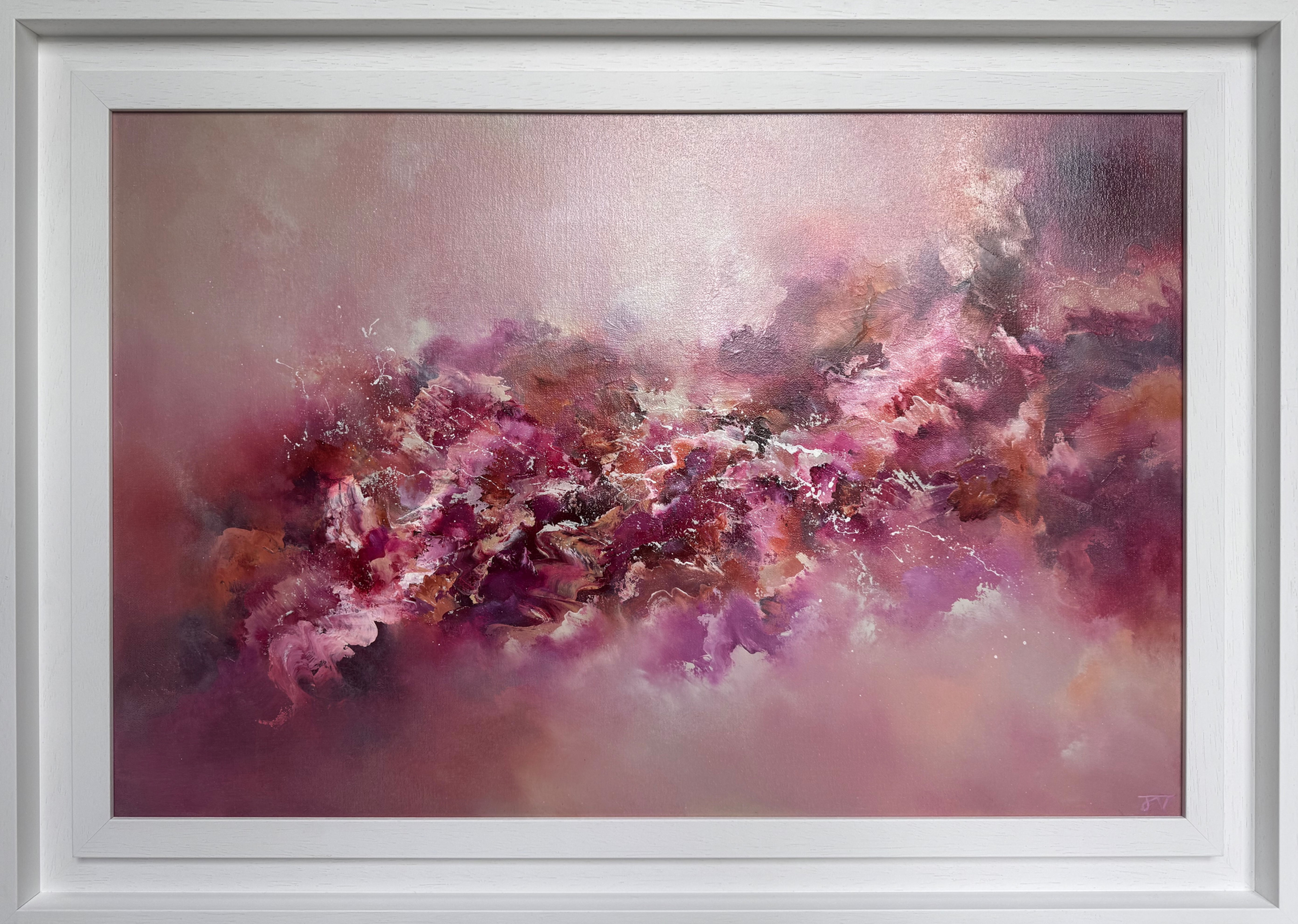 Pink abstract painting in white frame