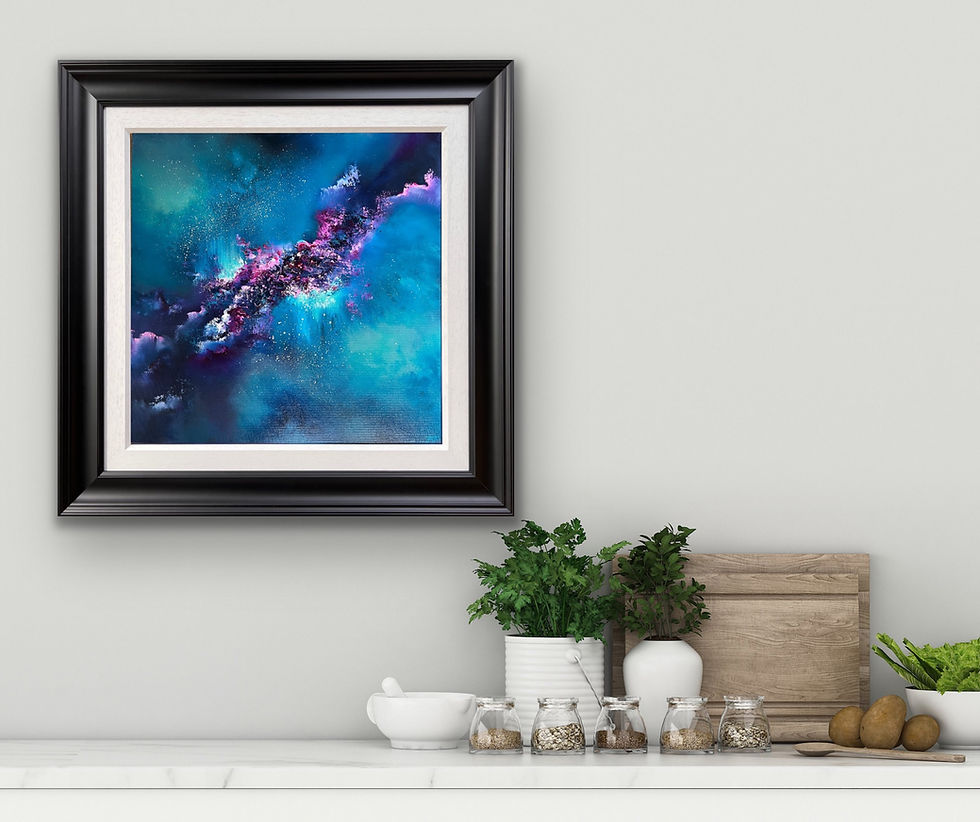 Thumbnail: Light Years Away vibrant original artwork full image in frame in room setting