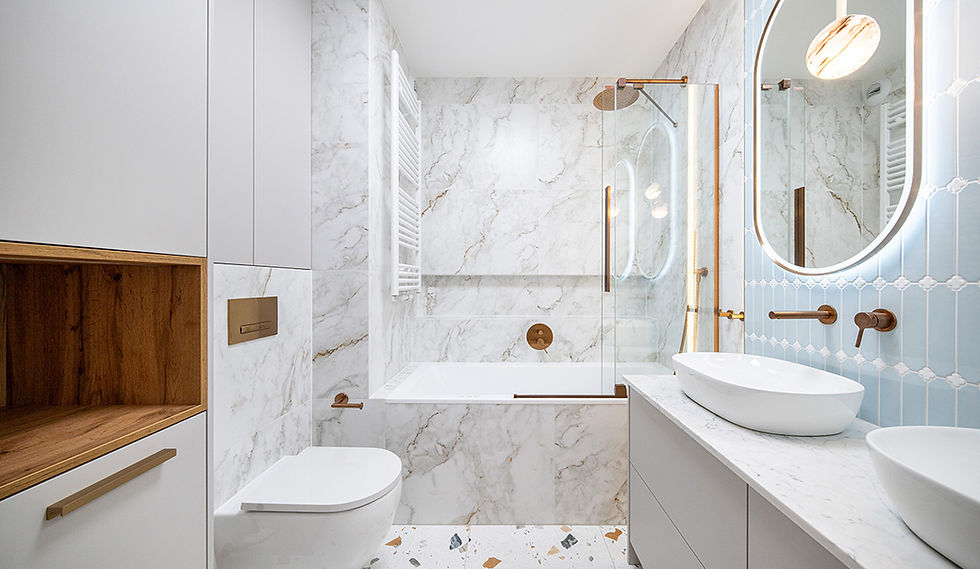 Aktualne kierunki w wykończeniach wnętrz zaprezentowane na przykładzie łazienki.