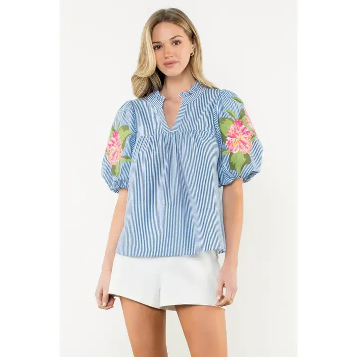 THML EMBROIDERED STRIPED TOP