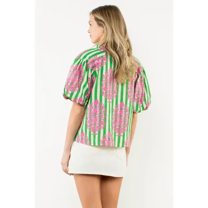 RUFFLE NECK PUFF SLEEVE TOP