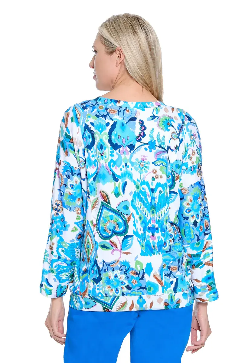 TRU LUXE  MULTI TURQUOISE KNIT TOP