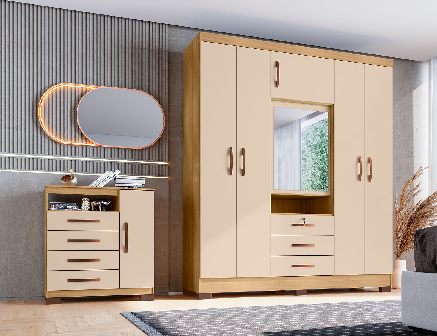 ROUPEIRO IMPERIAL + CÔMODA SAPATEIRA CANNES - Carvalho Americano - Off White.jpg