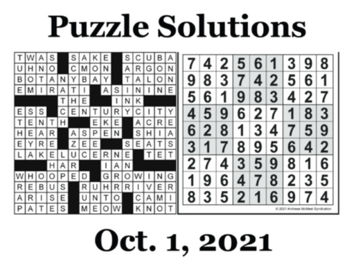 Puzzle solutions, Oct. 1, 2021