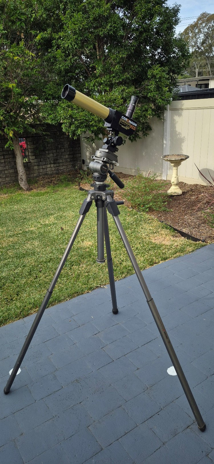 Figure 5: The 40mm Coronado PST on a camera tripod that I have been using to record filaments, plage and prominences. (Photo: Andrew Wood)