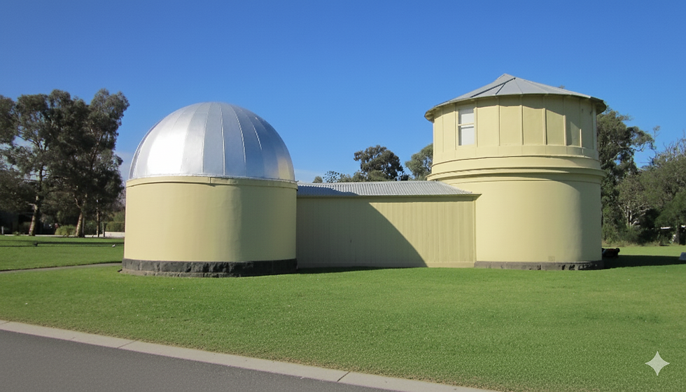 Melbourne Observatory was established in 1863 under the supervision of Government Astronomer Robert L. J. Ellery. The observatory’s variety of instruments included the famous Great Melbourne Telescope. Two of its instruments were, and still are, in the two domes pictured. The left dome contains an 8-inch (20-cm) lens telescope by the London makers Troughton & Simms, while the other dome holds the Dallmeyer photoheliograph, an instrument designed to take photos of the Sun. Photo Nick Lomb