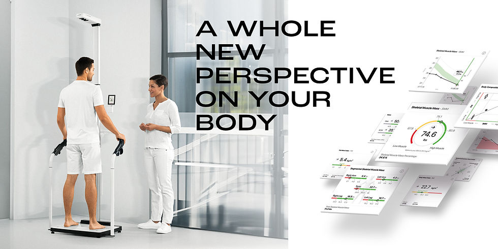 High angle view of a health professional explaining body composition results to a client