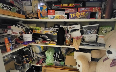 before photo of a messy closet