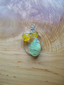 Serpentine and Prehnite Pendant