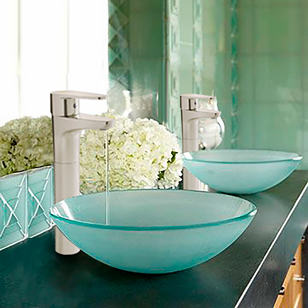 Miniatura: Baño iluminado Grifería lavamanos monocontrol Línea Dessin Níquel Bruñido