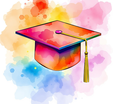 colorful watercolor image of a graduation cap, more colorful background.jpg