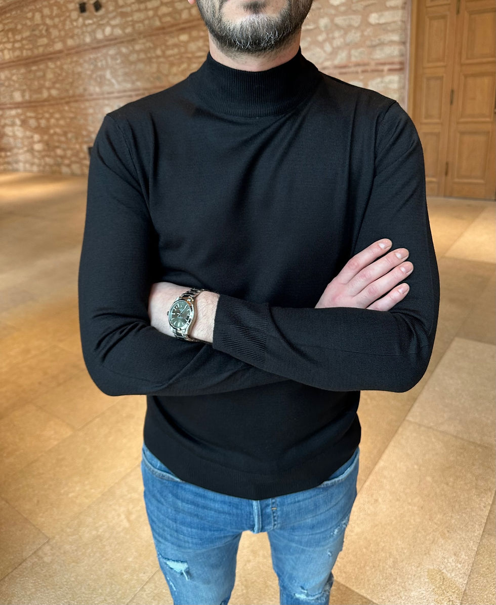 Küçük resim: Yarım Balıkçı Yaka Siyah Triko