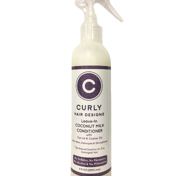 The Curly Hair Designs Leave-In Coconut Milk Conditioner Spray is the versatile leave-in you’ll love! It’s formulated with the finest natural ingredients to keep hair resilient and bring dry, damaged hair back to a healthy state. It's infused with natural emollients that moisturize, detangle and condition, while gently hydrating your hair from root to tip. Helps stop breakage while nourishing and strengthening dry, damaged and overworked hair. Leaves hair manageable, easy-to-comb, with a soft, radiant sheen.