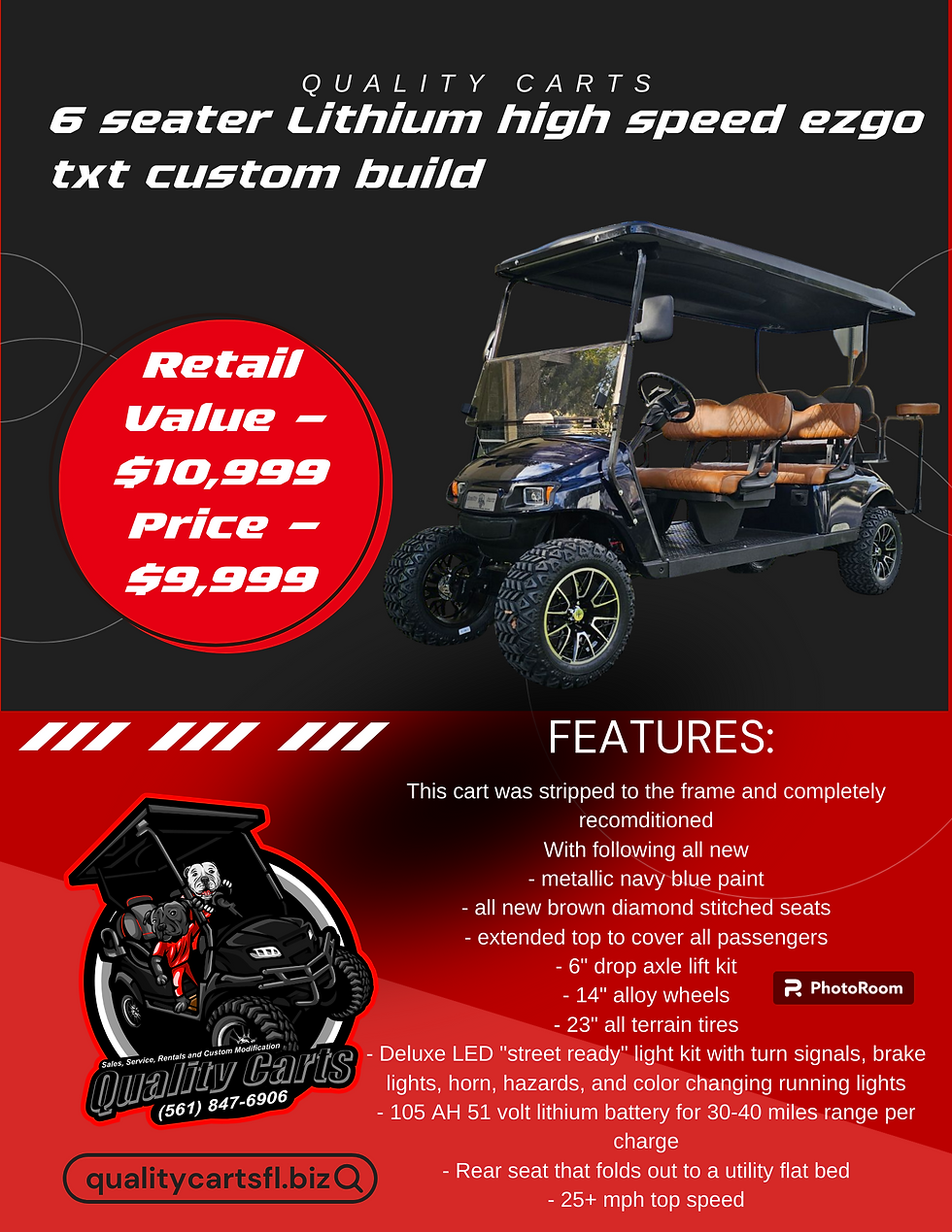 Lithium high speed 6 seater EZGO TXT custom build quality carts