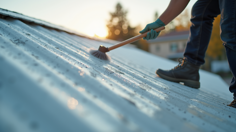 Close-up view of a professional applying soft wash to a roof