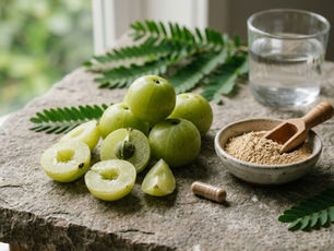 Fresh amla fruit, powder, and capsules for daily use