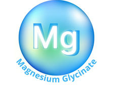 A glossy, blue-green circular icon with the chemical symbol "Mg" in large white letters at the center, representing magnesium. Below it, the text "Magnesium Glycinate" is written in smaller white letters, indicating a specific form of magnesium supplement. The background is plain white, highlighting the vibrant design.