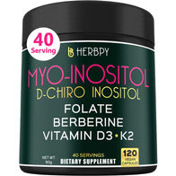 Herbpy Myo-Inositol and D-Chiro Inositol supplement with folate, berberine, and vitamin D3 K2 for women’s hormone balance and Ovarian Health Support.