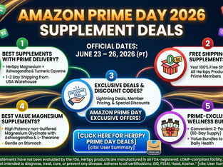 Amazon Prime Day 2026 supplement deals running June 23–26, featuring Herbpy non-buffered Magnesium Glycinate with L-Theanine and Ashwagandha complex and Turmeric Cayenne Pepper 2-pack wellness bundles with free shipping from US warehouses.*