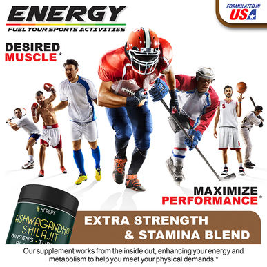 Herbpy Ashwagandha Capsules formulated in the USA — natural energy and endurance support for athletes and active lifestyles. Ashwagandha supplement enhances stamina, muscle strength, and performance.