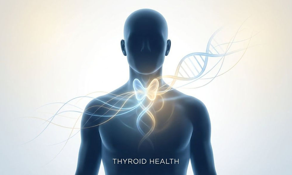 A visual representation of a glowing blue butterfly-shaped thyroid gland on a human silhouette, symbolizing balanced hormonal function.