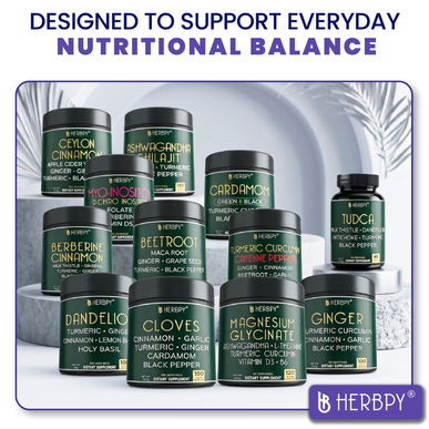 Herbpy herbal supplement collection featuring Valerian, Ashwagandha, Dandelion, and Beetroot blends. Valerian root capsules designed for relaxation, stress relief, and healthy sleep cycles.