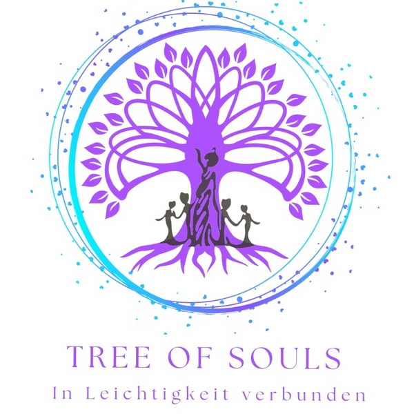 Ein Baum mit einer Frau und Kindern an der Hand. Ein Seelenbaum, der die Verbundenheit darstellt.