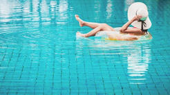 swimming in the salt water pool at alive luxury wellness retreat spain, europe