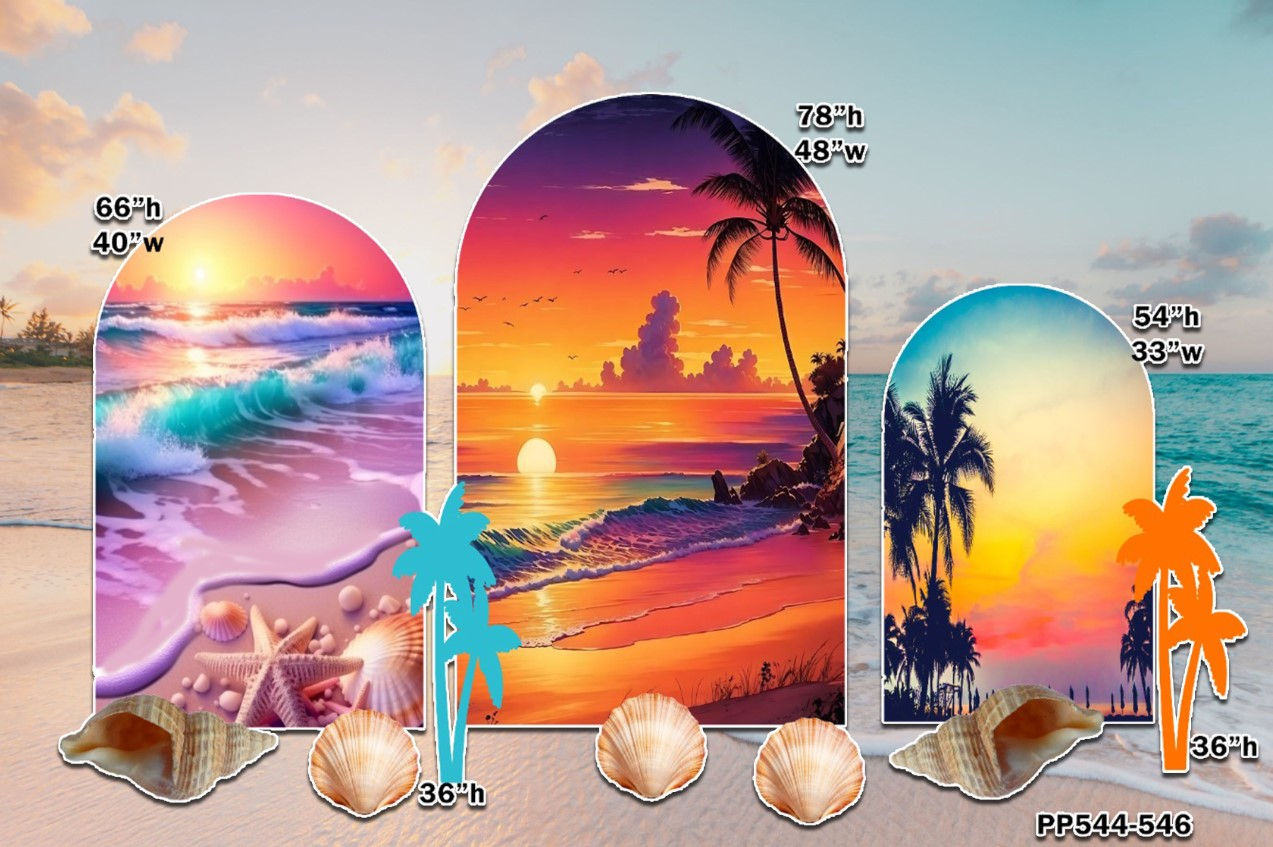 PP544-46 BEACH OCEAN SUNSET PANEL SET BACKDROPS