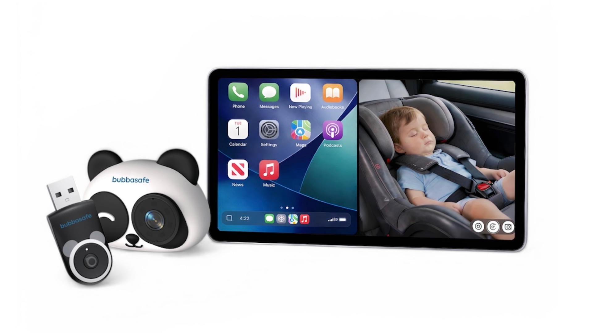 Bubbasafe Baby View camera and CarPlay interface