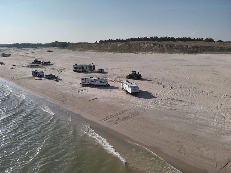 An overhead drone photo of the shore of McConaughy Lake, home of Toy Storage