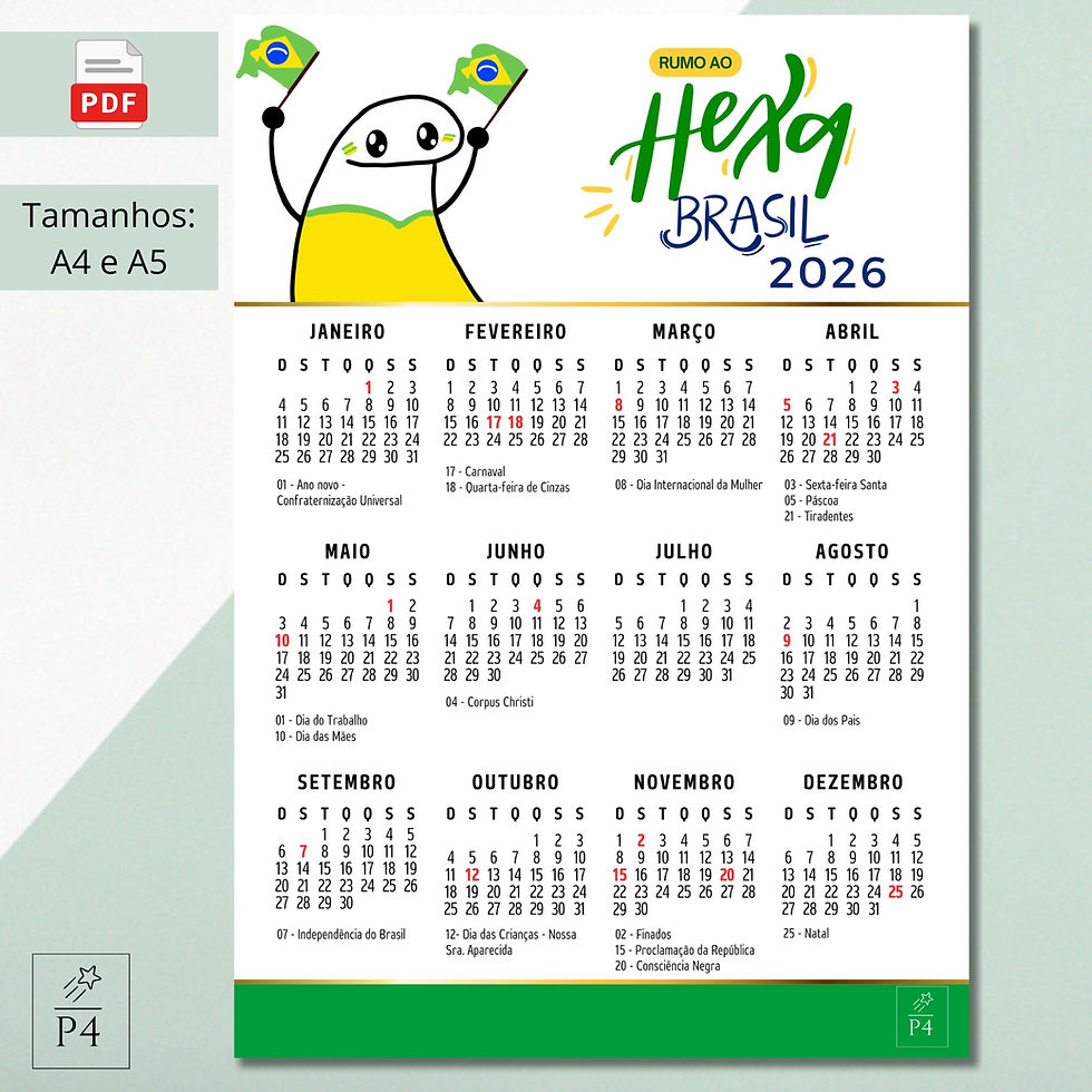 Calendário | Torcedor segurando a bandeirinha | Coleção Paixão brasileira