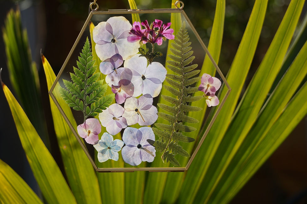 Thumbnail: Custom Gold Hexagonal Pressed Flower Frame