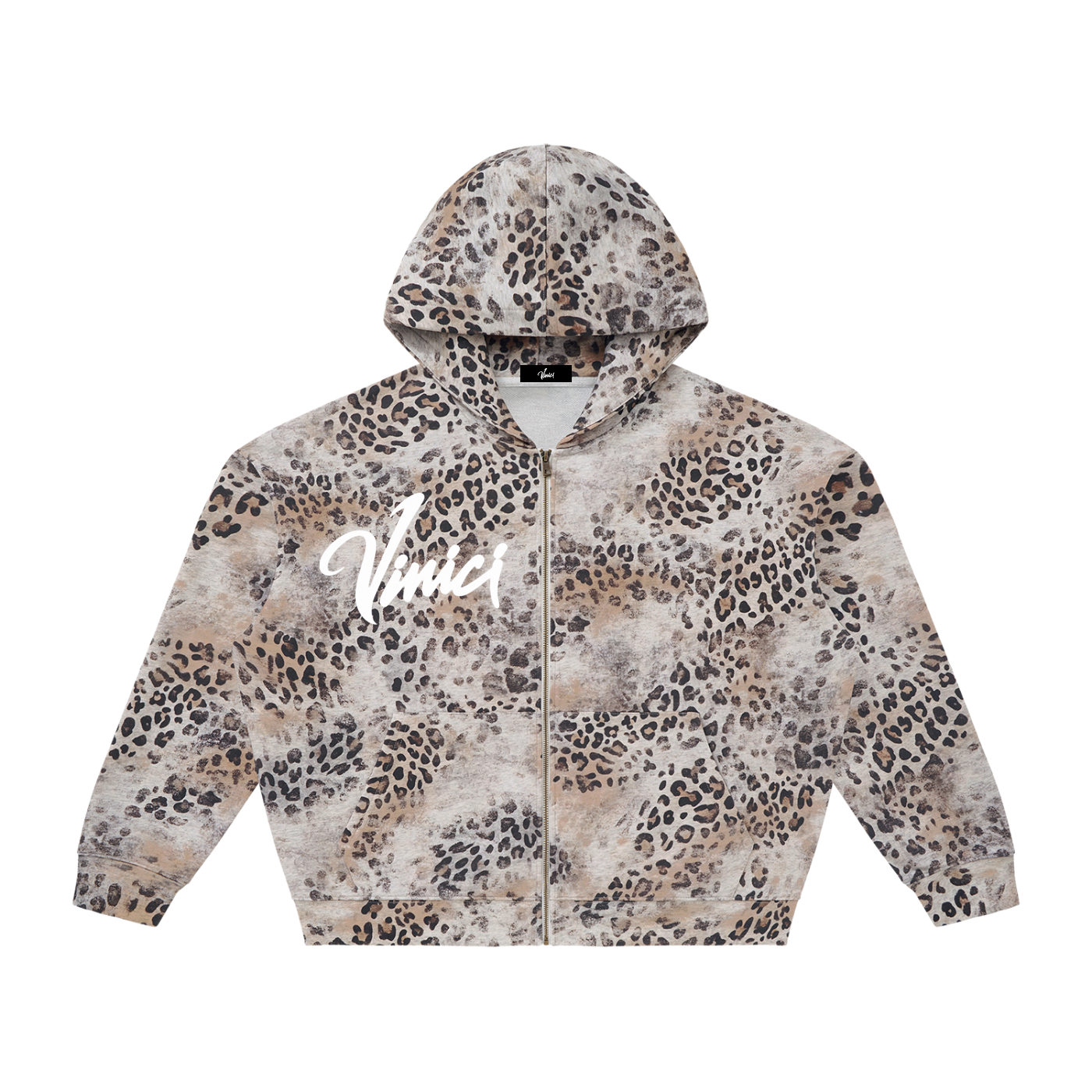 Unisex Vintage Wash Leopard Full Zip Hoodie