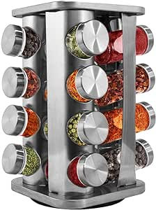 Porta Temperos Condimentos 16 Potes Giratorio Quadrado Inox MM House