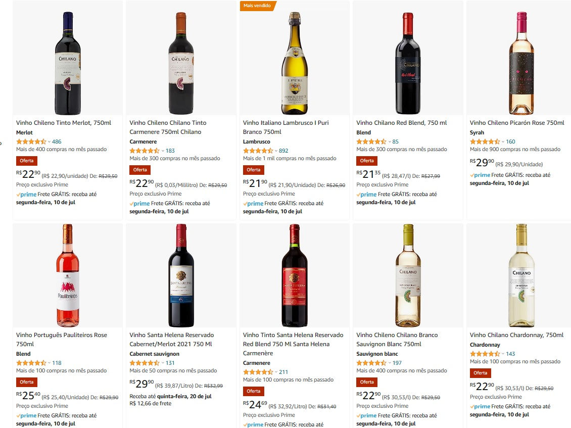 Seleção de vinhos chilenos e outros em super promoção