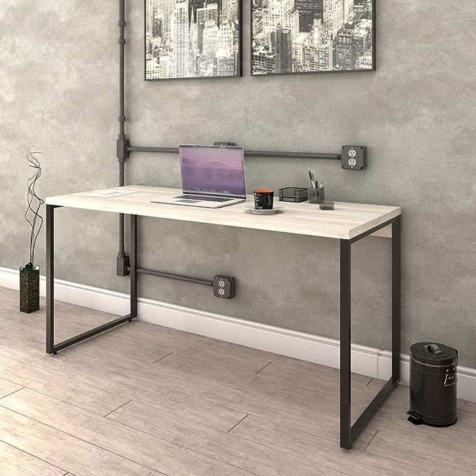 Mesa para Escritório Office Estilo Industrial 1,50m Kuadra, Trevalla, Snow/Est.P