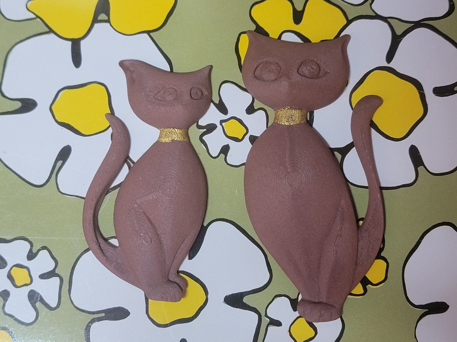 Sexton Cat Magnets - Walnut w/ Gold - Refrigerator Decor - Atomic MCM Retro Gift