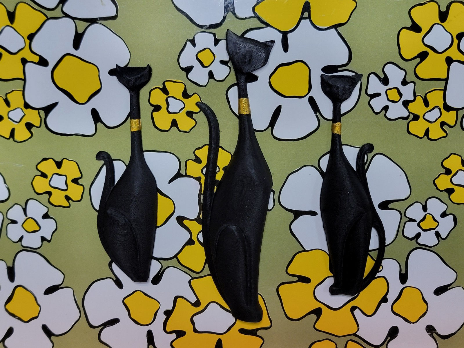 Sexton Cat Magnets - Black w/ Gold - Refrigerator Decor - Atomic MCM Retro Gift