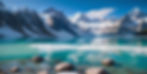 clear water frozen lake in front of glacier snowy ice mountains with blue sky - build for