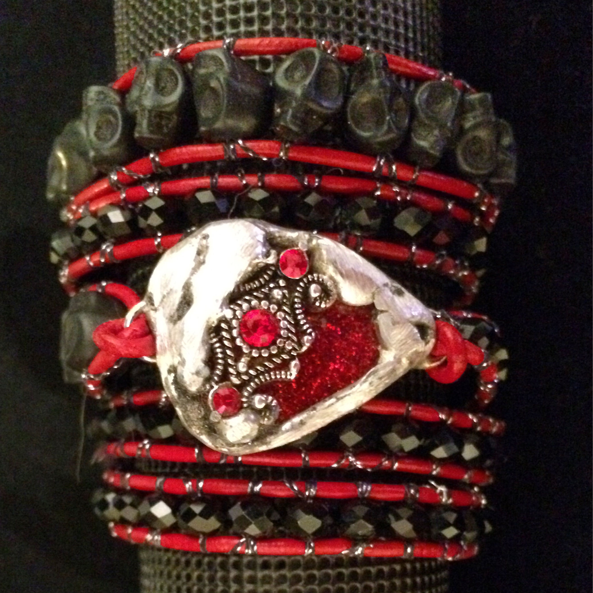 Red and Black Skull Wrap Bracelet