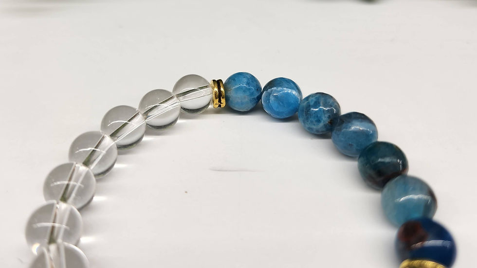Thumbnail: Blue Apatite, Yellow Tiger Eye, and Clear Quartz bracelet