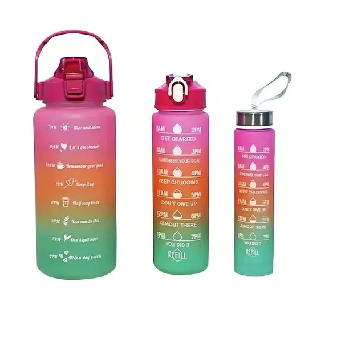 Termo Agua Motivacional Con Pitillo Set x3 Unidades Capacidades: 2 Litros, 780Ml
