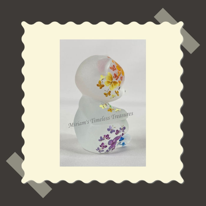 Thumbnail: Fenton Glass Bear HP Rainbow Butterflies by CC Hardman, Limited to only 15