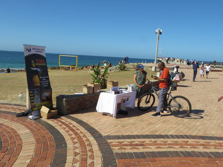 Sunny Autumn day for sharing literature at Shark Rock Pier South Africa