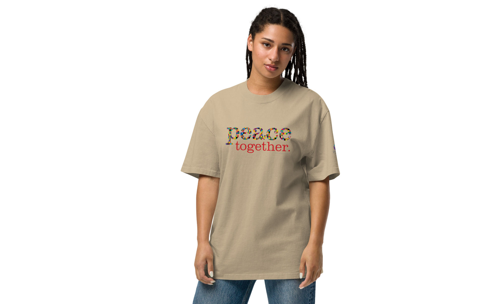 Peace Together 'Red' - oversized faded khaki t-shirt