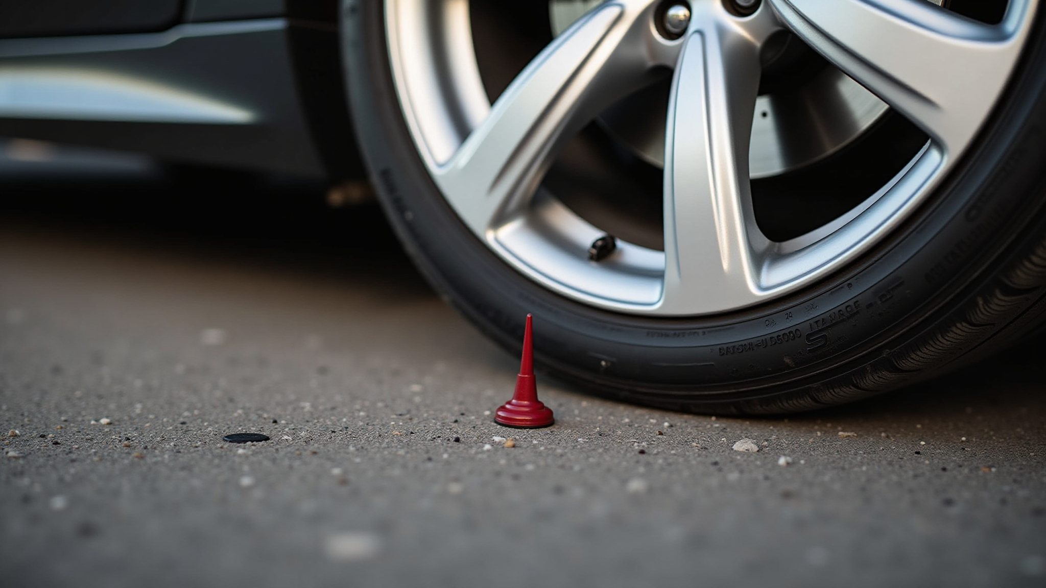 black valve cap on car tire