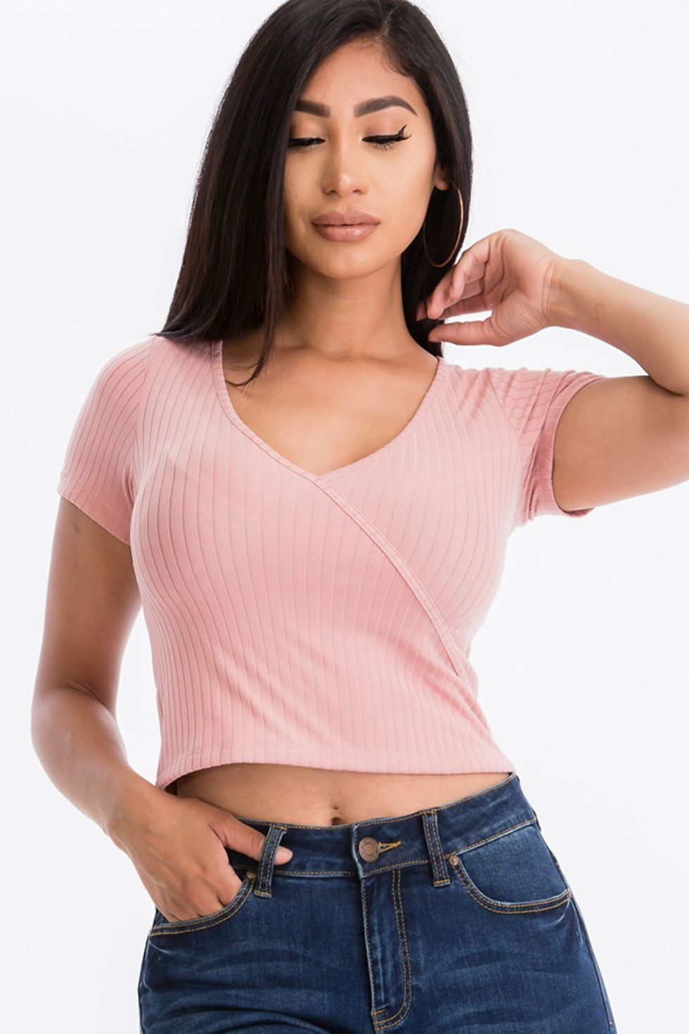 Mauve Surplice Ribbed Crop Top